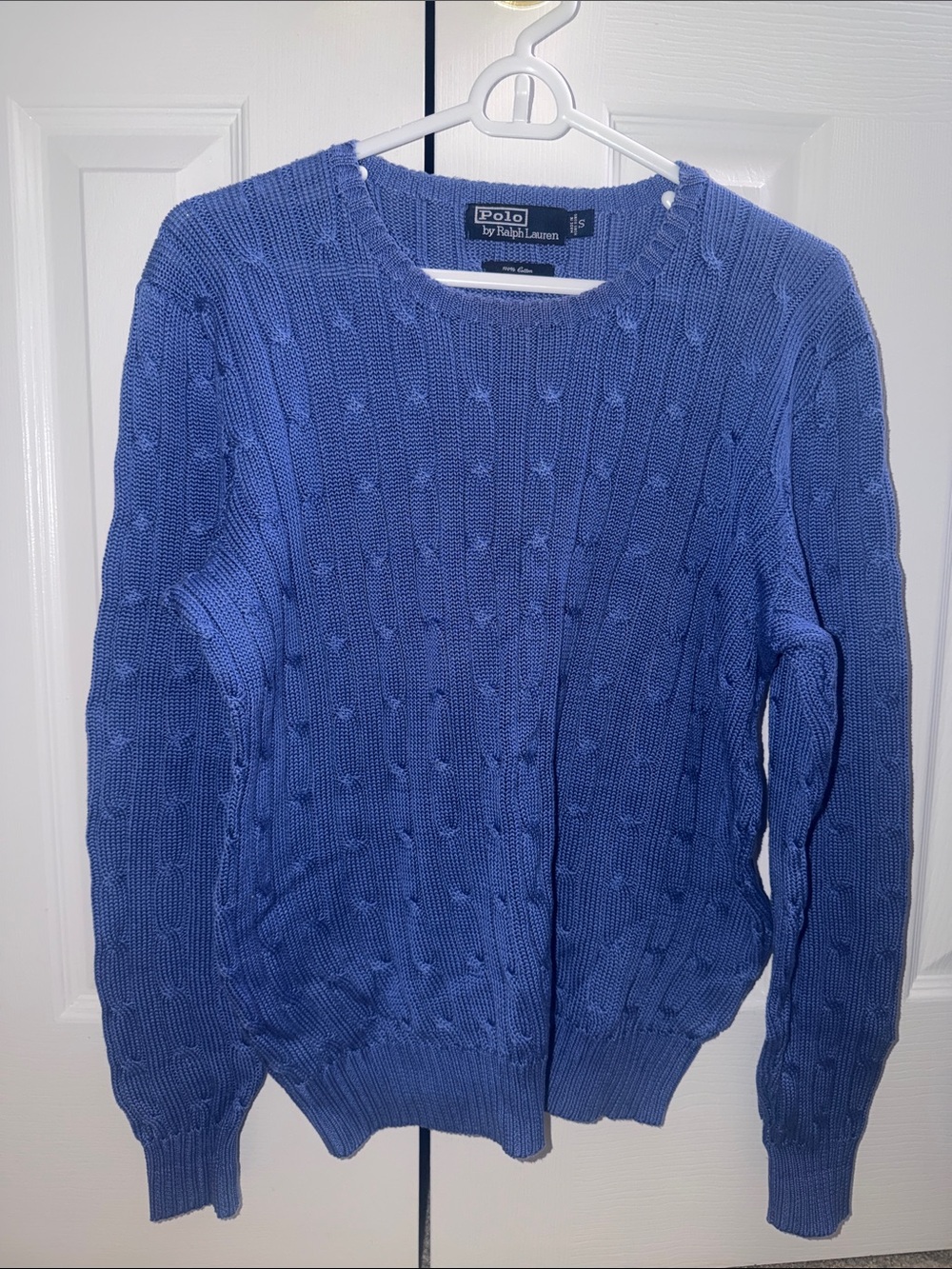 Polo by Ralph Lauren Men’s Royal Blue Cable Knit Crewneck Sweater